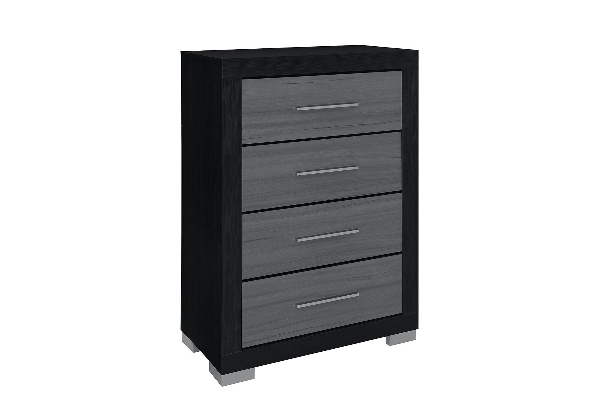 "EMMA" Deluxe Bedroom Set, 6Pc, Black Grey, LED Lighting, USB Charging, Built in Bench
