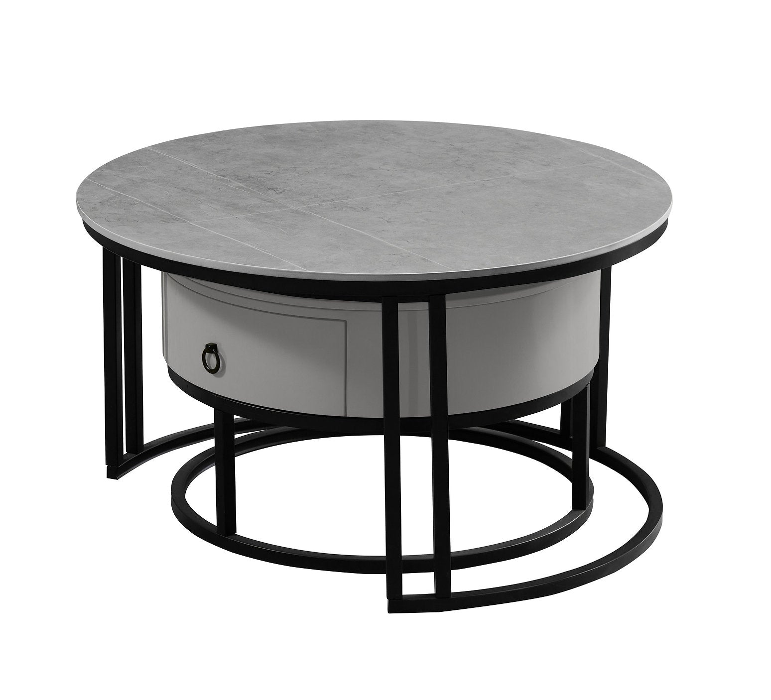 IF-2668 Coffee Table Set, 2Pc, Nested, Armani Grey Stone Top, Black Steel Base