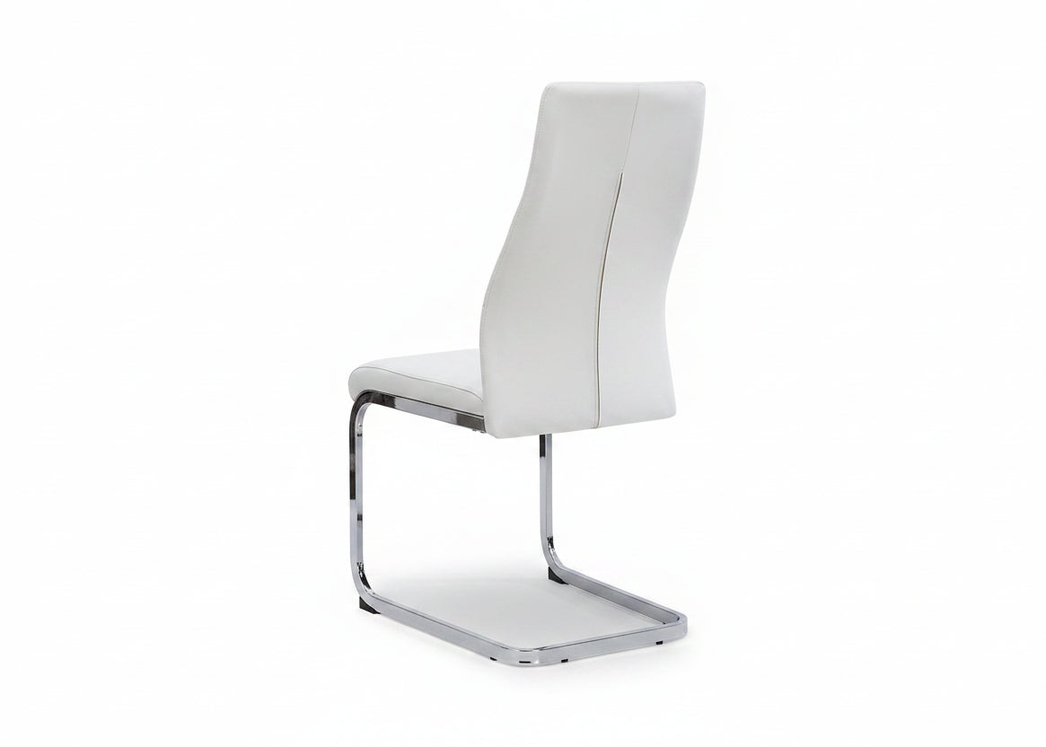 T-1448 | C-1575 Dining Set, 7 Pc, 63" Table + 6 Chairs, Chrome + Glass Table, Chrome + White Chairs