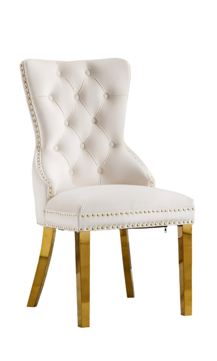 C-1453 Dining Chair, Creme, Velvet, Gold Legs