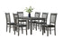 T-1030 | C-1032 Dining Set, 7 Pc, 63" Table + 6 Chairs, Antique Grey, Black Faux Leather Upholstered Cushion Seats