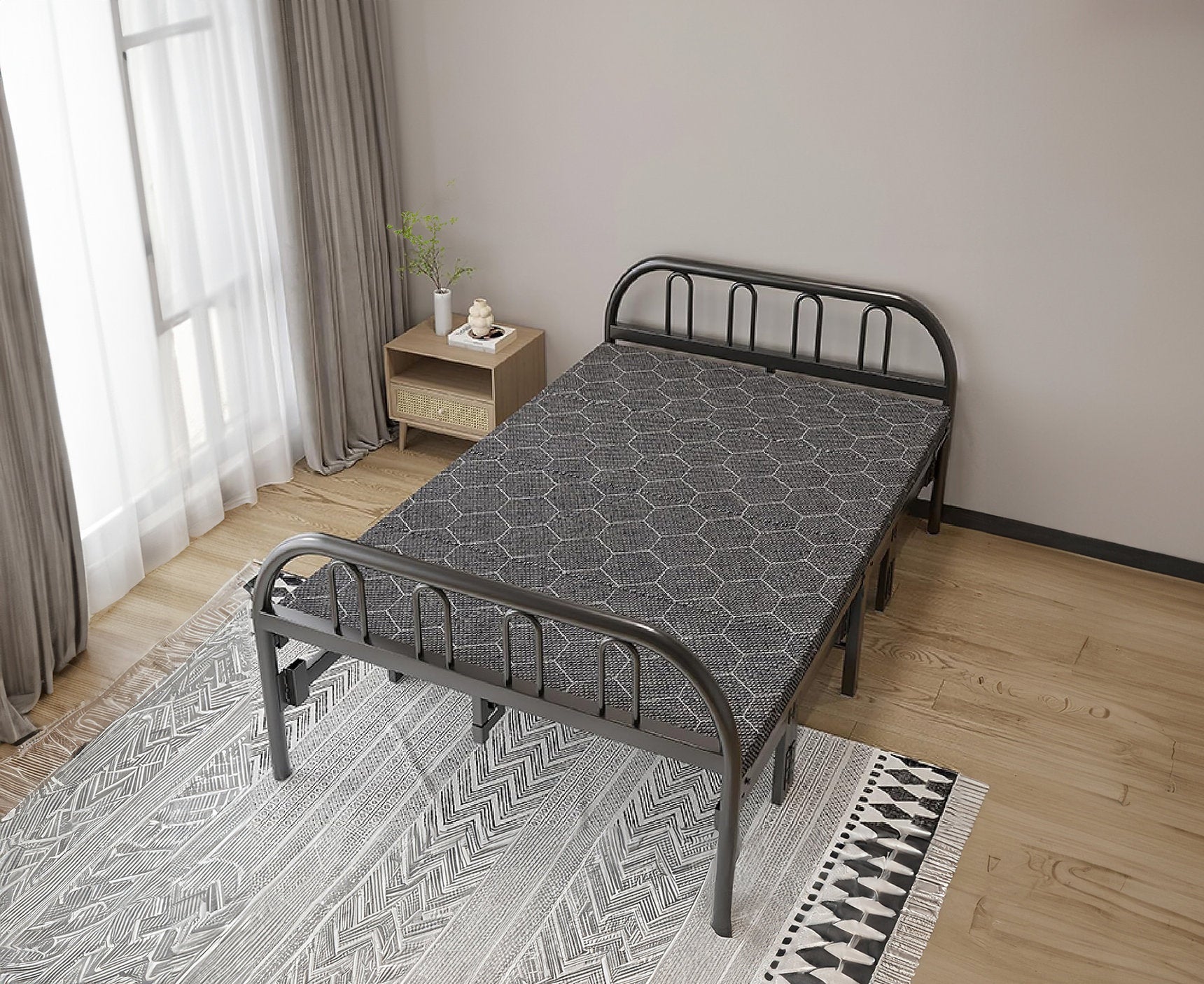 IF-394 Folding Bed, Black Metal Frame