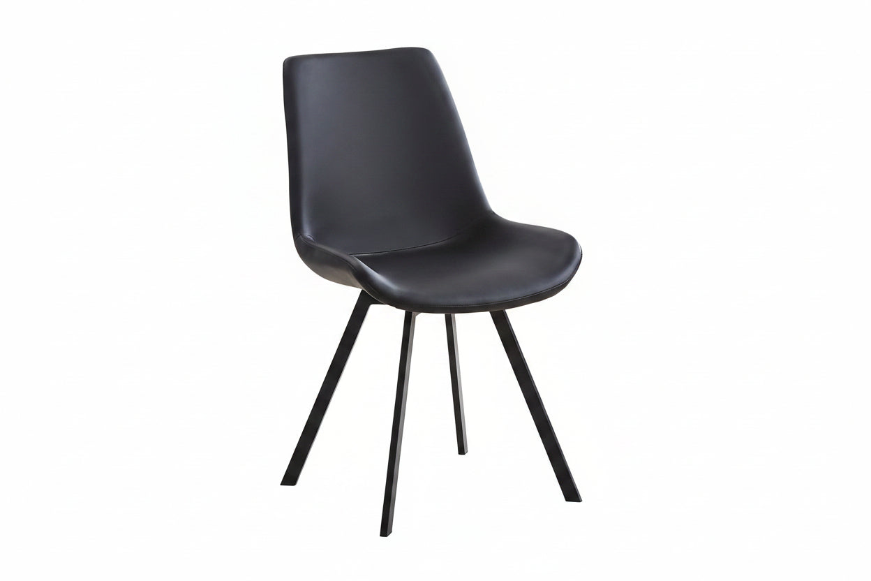 C-1821 Dining Chair, Black, Faux Leather, Curved Backrest, (Set of 2)