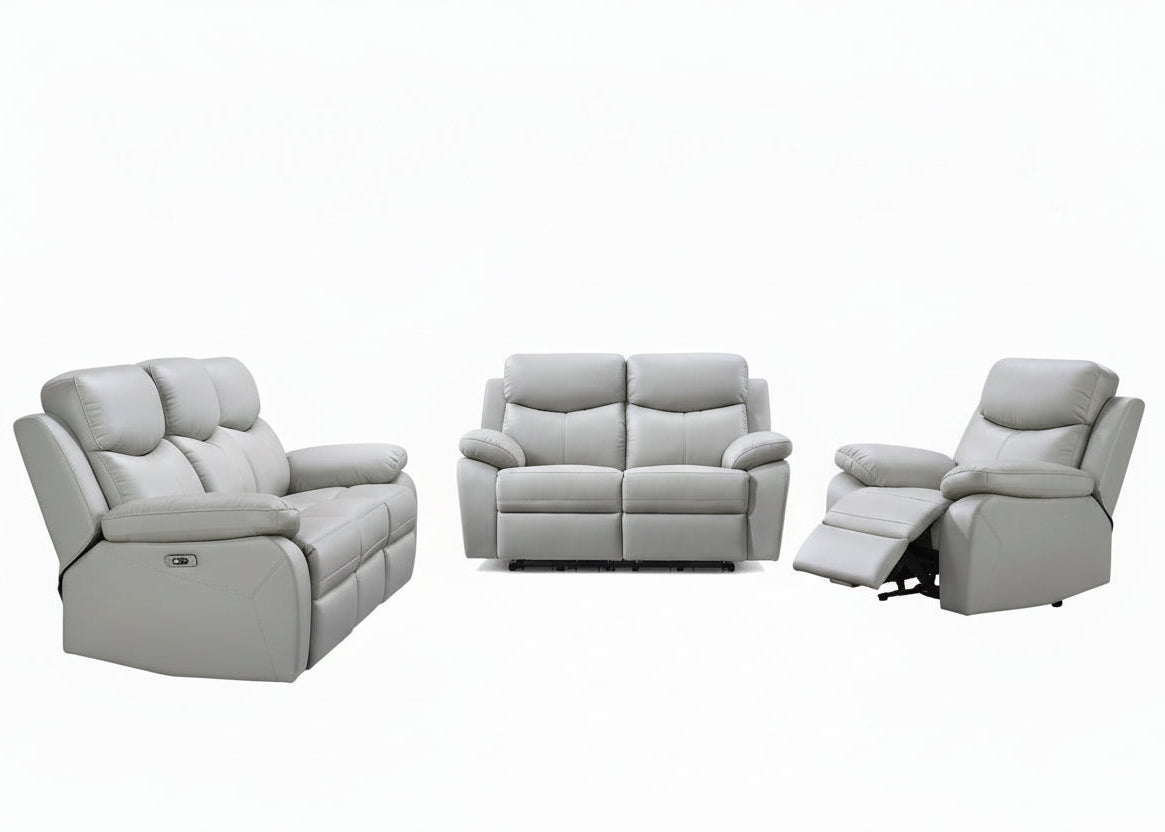 IF-8130 Power Recliner Set, 3pc, Light Grey, Genuine Leather/Match, USB Charging