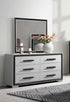"AMELIA BLACK" Dresser + Mirror, Sleek Silver, Black Accent Trim