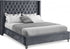 IF-5890 Bed, Grey, Velvet, Tufted Headboard, Chrome Legs, Nailhead Detail