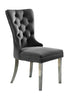 T-1448 | C-1260 Dining Set, 7 Pc, 63" Table + 6 Grey Tufted Velvet Chairs, Chrome Steel Table Legs, Glass Top