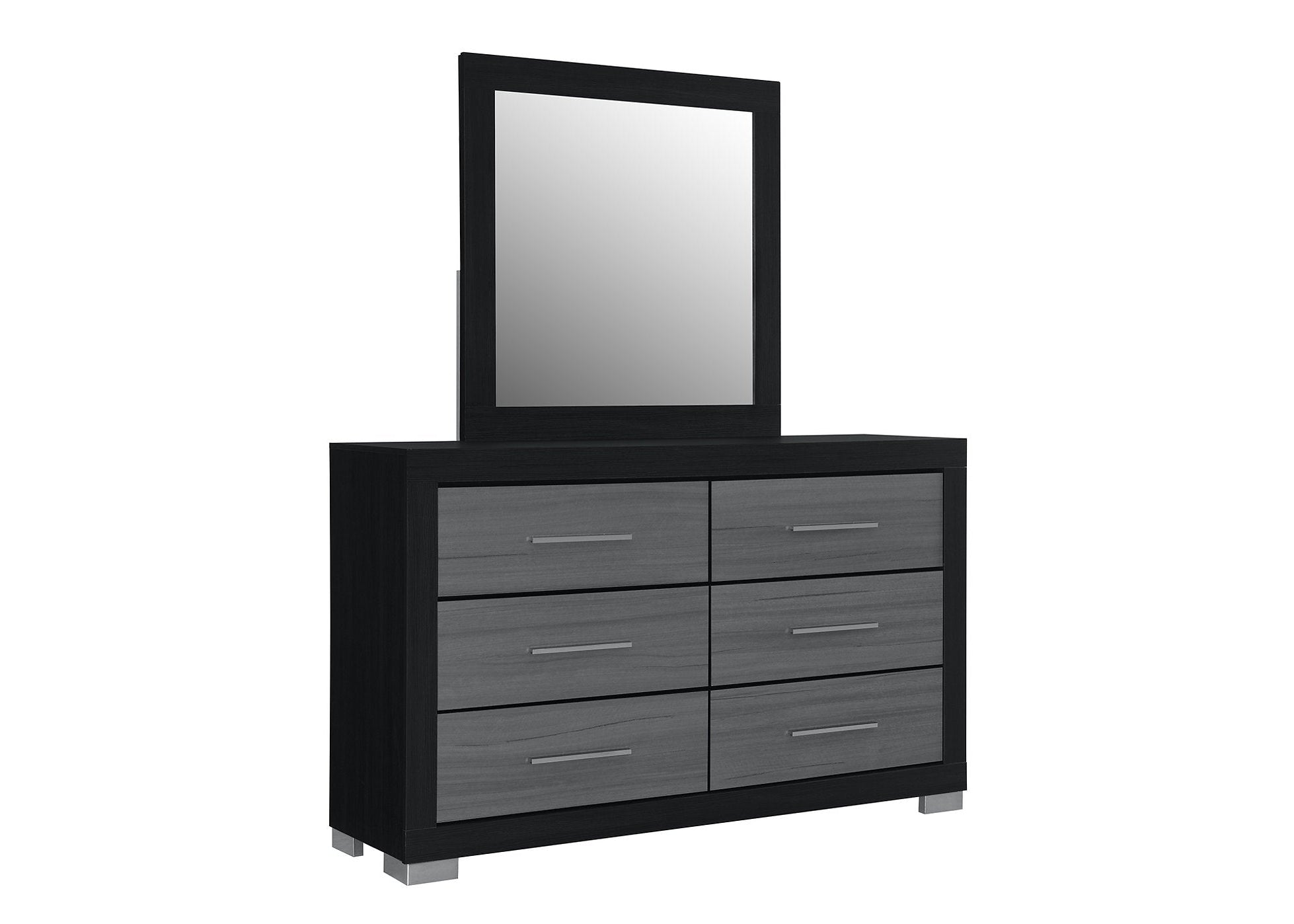 "EMMA" Dresser + Mirror, Black + Grey, 60" Wide, 6 Drawers