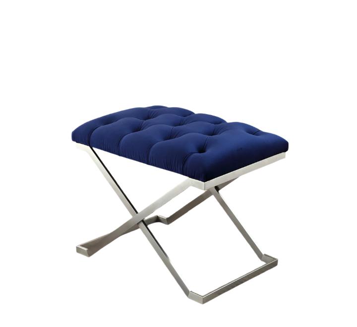 IF-6292 Ottoman, Navy Blue, Velvet Seat, Stainless Steel Frame