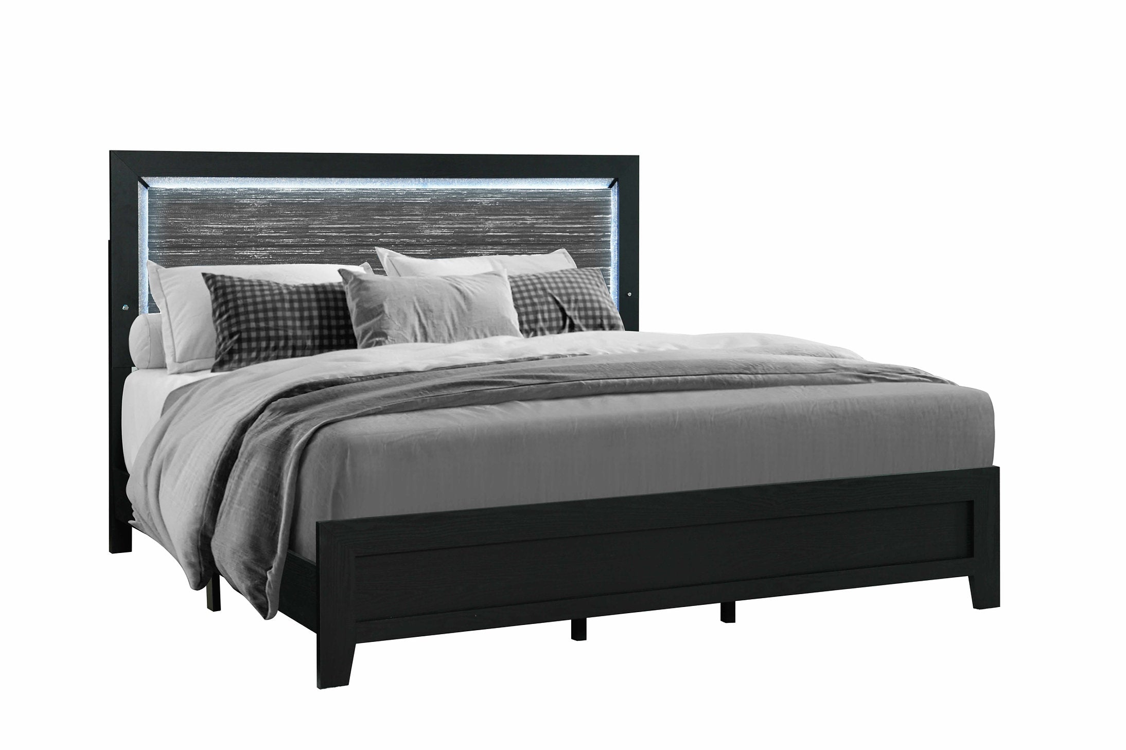 "REID" Bed, Black, LED Accent , Mirrored Accents, Crushed Crystal Accents