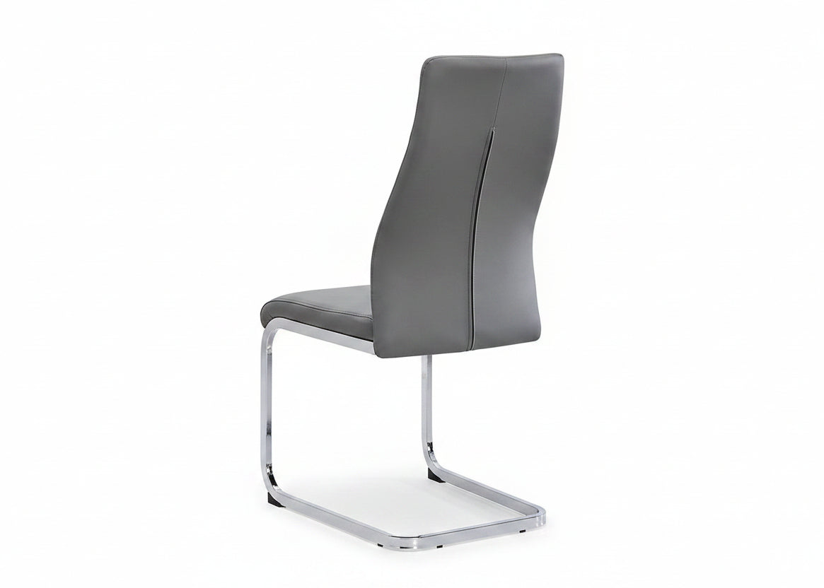 T-1448 | C-1576 Dining Set, 7 Pc, 63" Table + 6 Chairs, Chrome + Glass Table, Chrome + Grey Chairs