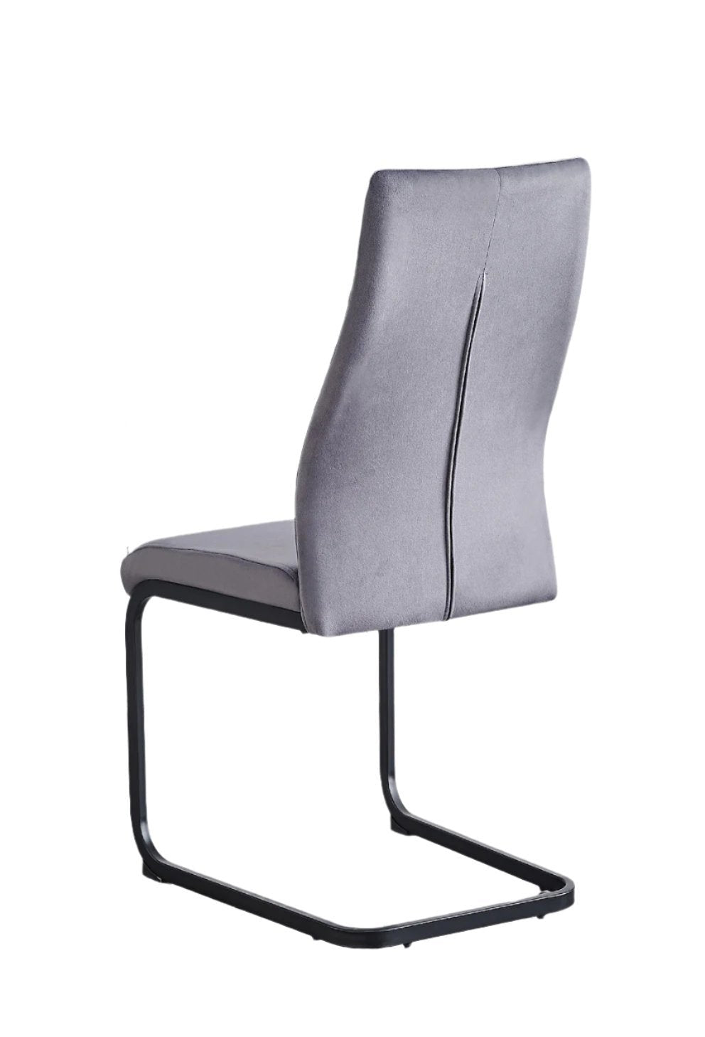 C-1572 Dining Chair, Grey, Velvet, Diamond Stitching Details, C-Shaped Steel Legs