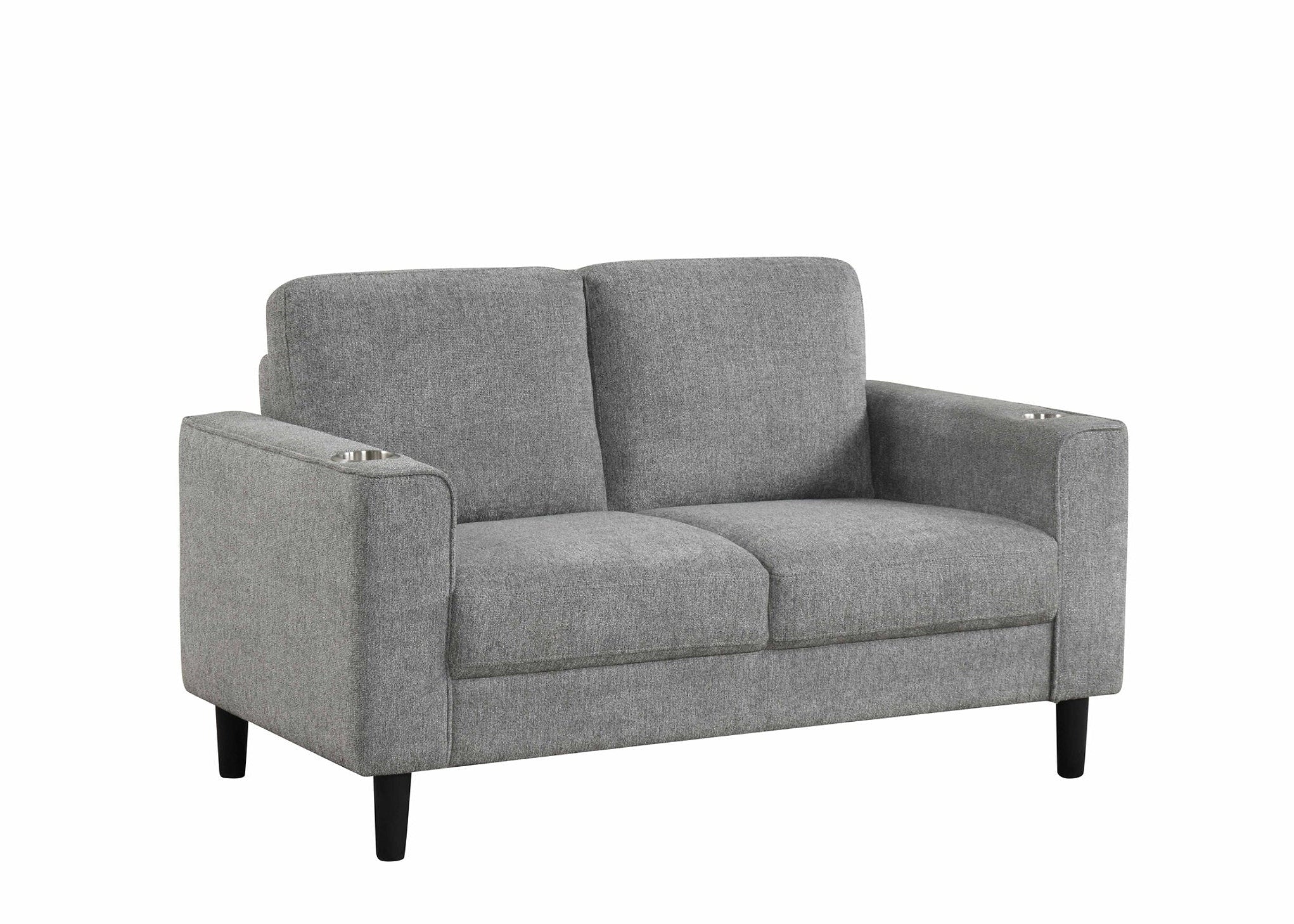 IF-8240 Loveseat, Grey, 58" Wide, Soft-Touch Fabric, Black Legs, Stainless Steel Cup Holders