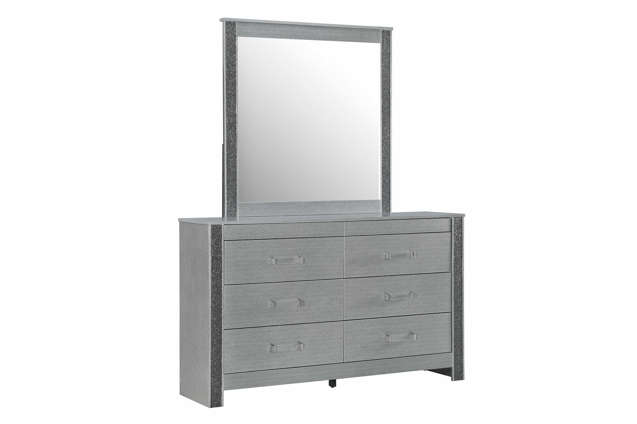 "LOGAN SILVER" Deluxe Bedroom Set, 6Pc, Sleek Silver, Dazzling Crushed Crystal Accents