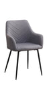 C-1815 Dining Chair, Grey, Fabric, Chevron Stitching, Black Metal Legs