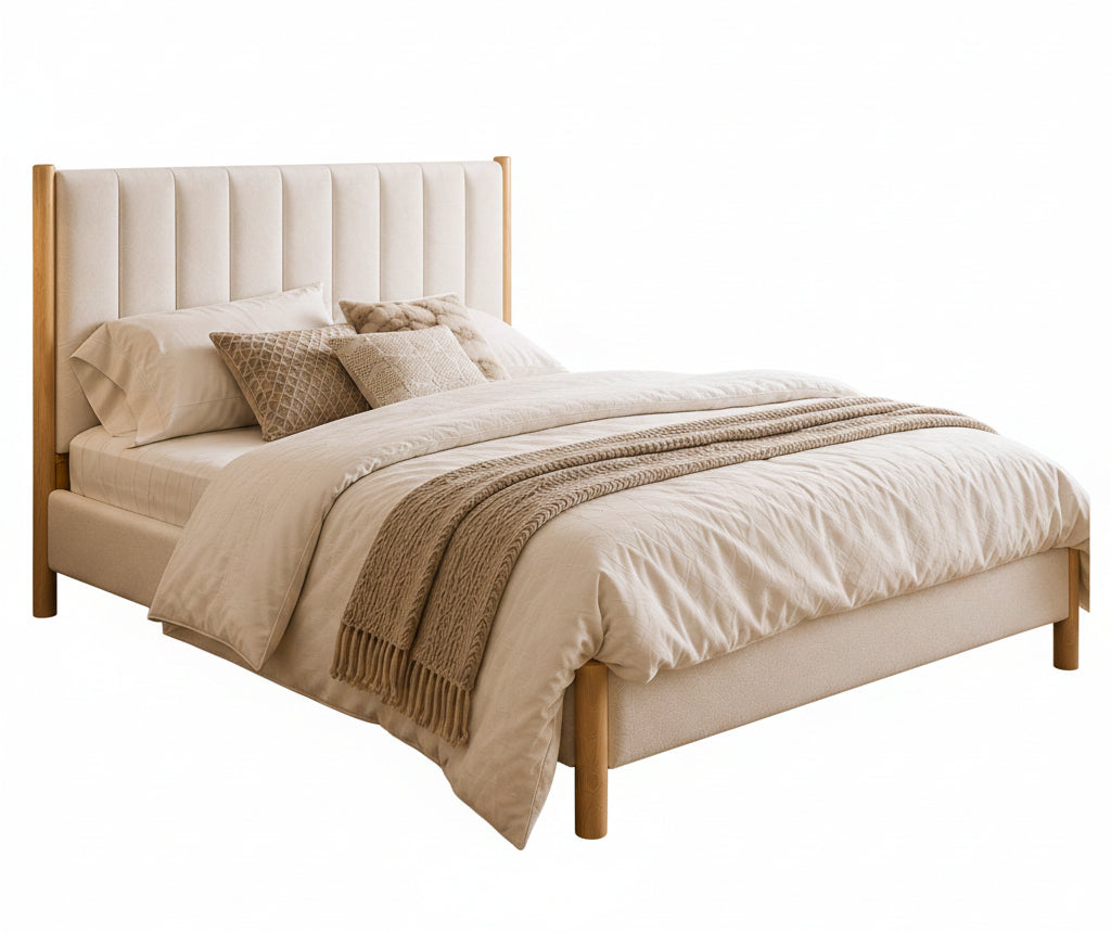IF-5917 Bed, Natural Wood Frame, Scandinavian-Inspired Design