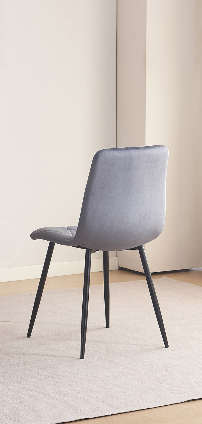 C-1632 Dining Chair, Dark Grey, Velvet, Modern Diamond Pattern Stitching Details, Set of 2