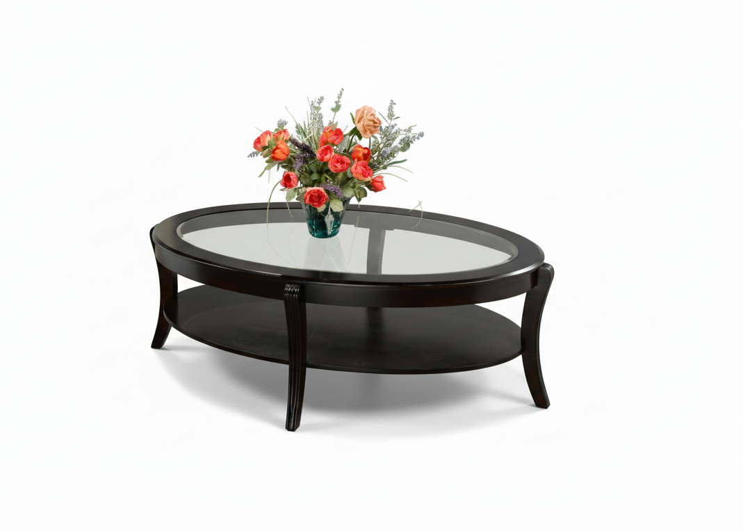 IF-2060 Coffee Table, Oval Shape, Wood & Glass