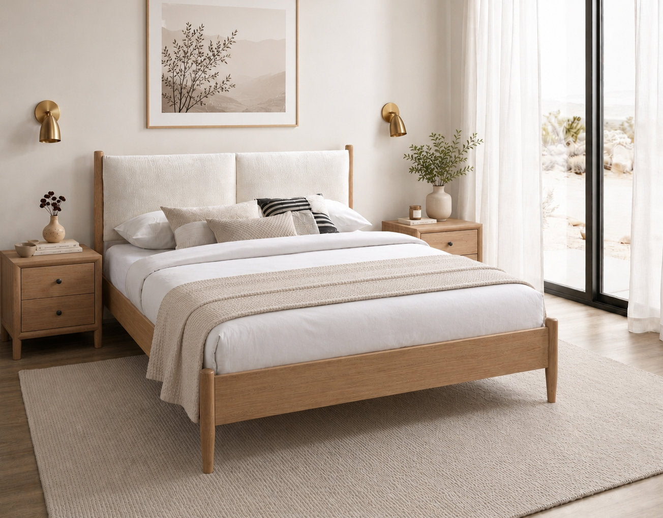 IF-5915 Bed, Natural Wood Frame, Scandinavian-Inspired Design