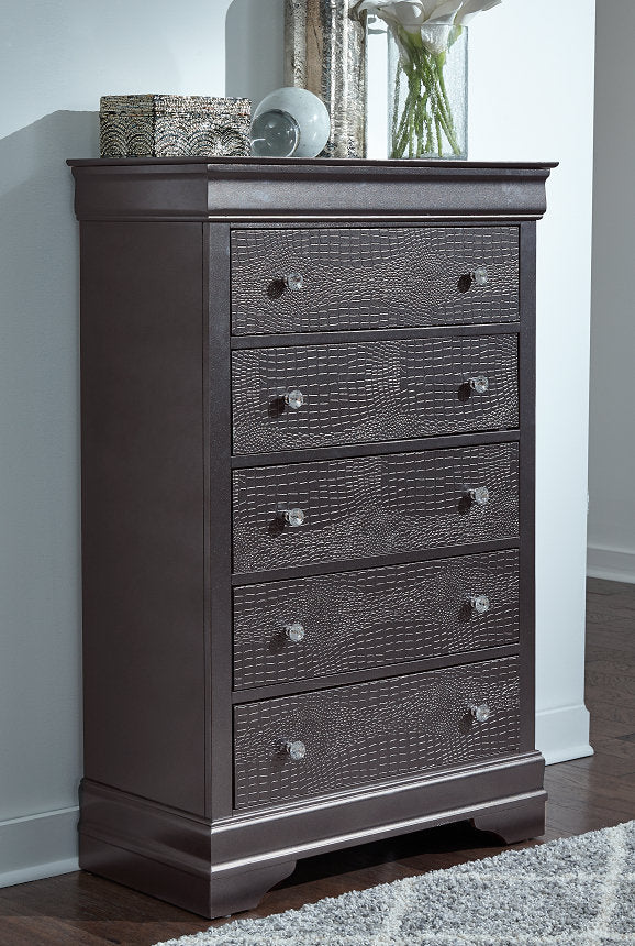 "POMPEI GREY" Chest, 5 Drawers, Crocodile Veneer