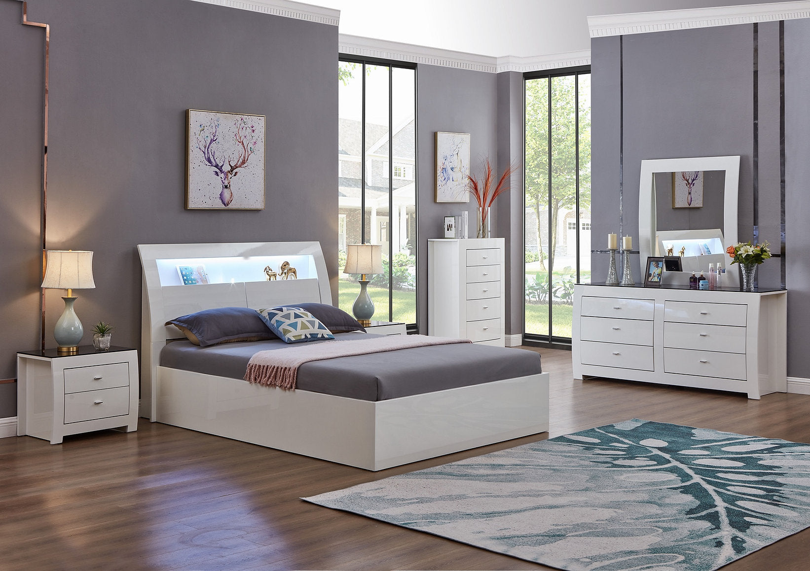 "BARCELONA" Deluxe Bedroom Set, Lift Bed ,OR Set Components, White