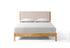 IF-5598 Bed, Brown Wooden Legs, Beige Upholstered Headboard, Vertical Channel Detailing