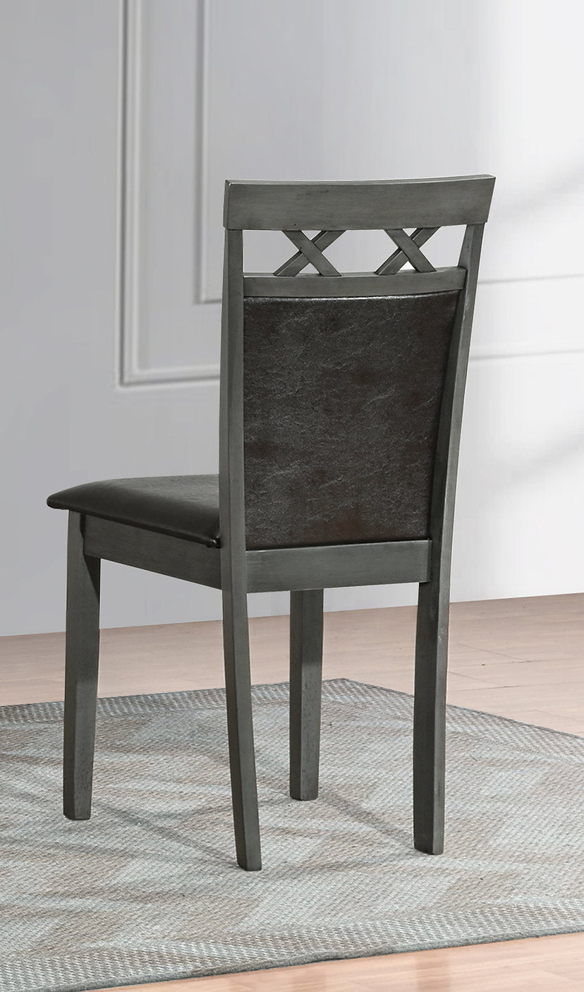 C-1097 Dining Chair, Black Faux Leather Back and Seat, Antique Grey Wooden Frame,