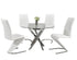 T-1447 | C-1786 - 5Pc Dining Set, 44" Round Glass Table with 4 White "Z" Chairs