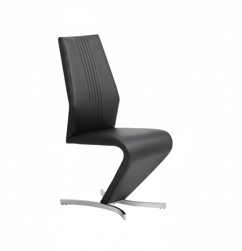 C-1782 Dining Chair,  Upholstered Black ‘Z’ Shape, Vertical Stitching Details, Chrome Legs