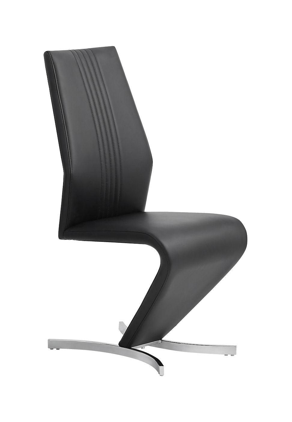 C-1782 Dining Chair,  Upholstered Black ‘Z’ Shape, Vertical Stitching Details, Chrome Legs