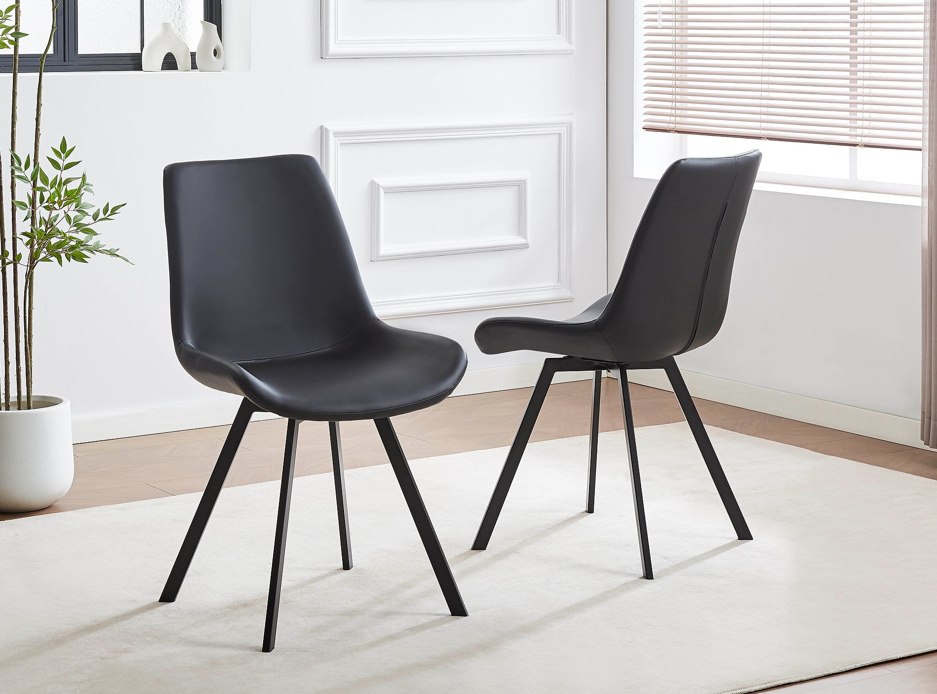 C-1821 Dining Chair, Black, Faux Leather, Curved Backrest, (Set of 2)