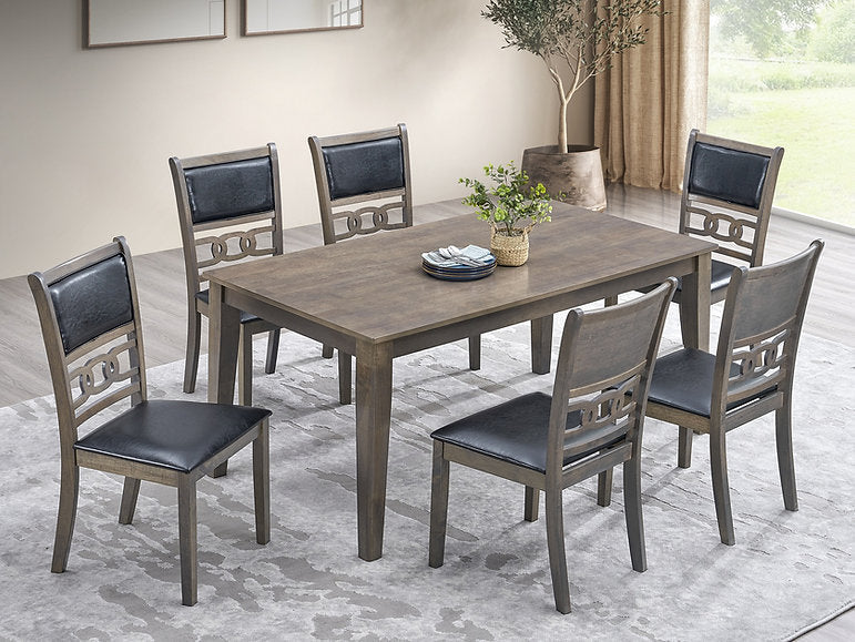 T-1080 | C-1083 - 7 Pc Dining Set - 63" Wooden Antique Grey Table and 6 Chairs
