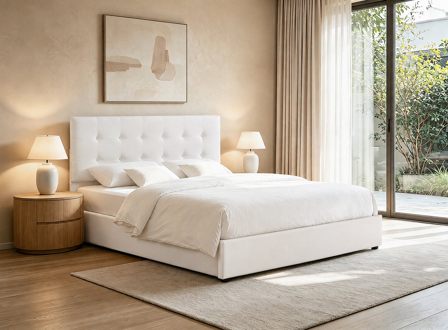IF-5446 Lift Bed, Cream Fabric, Enclosed Storage