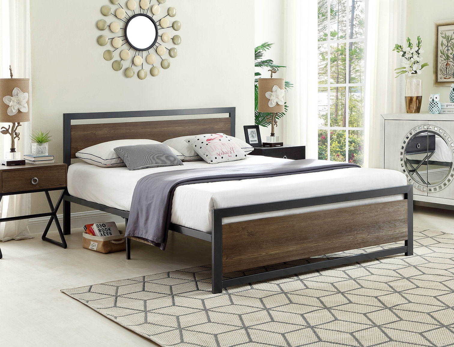 Bed - Wood Panel with Grey Steel Frame  IF-5261