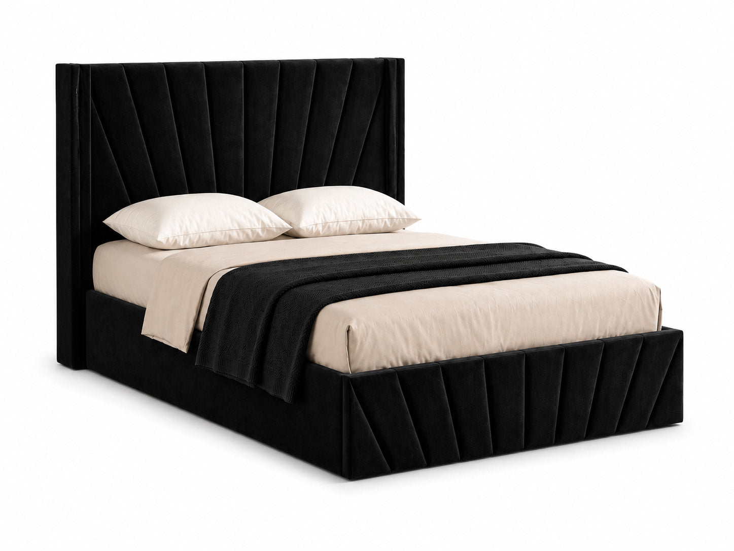 IF-5873 Lift Bed, Black Velvet, Enclosed Storage, Elegant Fan-Tufted Headboard and Footboard