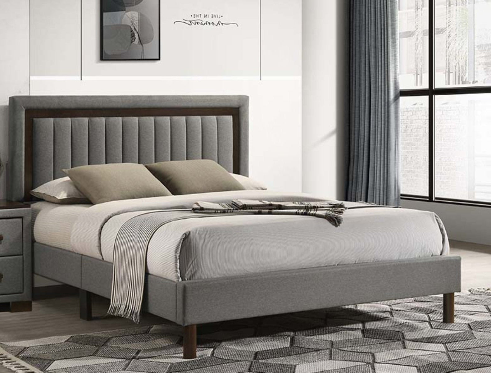 IF-180 Bed, Grey, Fabric, Adjustable Height Headboard