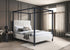 IF-5932 Canopy Bed, Beige Fabric, Black Metal Frame, Vertical Tufted Headboard
