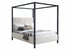 IF-5932 Canopy Bed, Beige Fabric, Black Metal Frame, Vertical Tufted Headboard