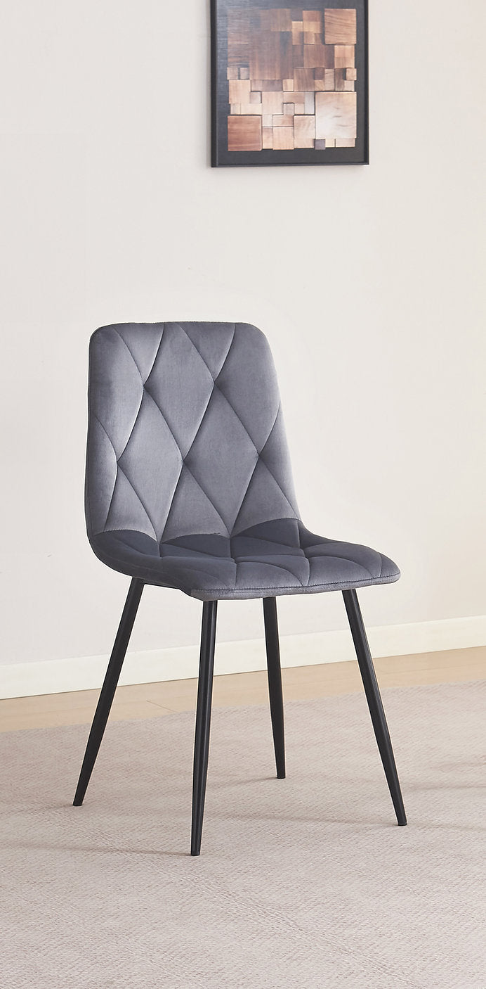 C-1632 Dining Chair, Dark Grey, Velvet, Modern Diamond Pattern Stitching Details, Set of 2