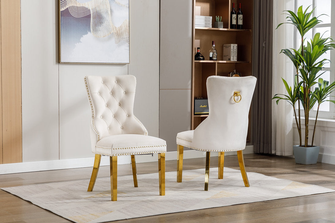 Dining Chair - Creme Velvet with Gold Legs Legs  C-1453