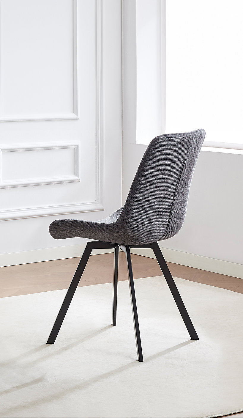 T-1808 | C-1820 Dining Set, 7Pc OR 5Pc, 71" Wood Top Table, Black Metal X-leg Base, Dark Grey Chairs