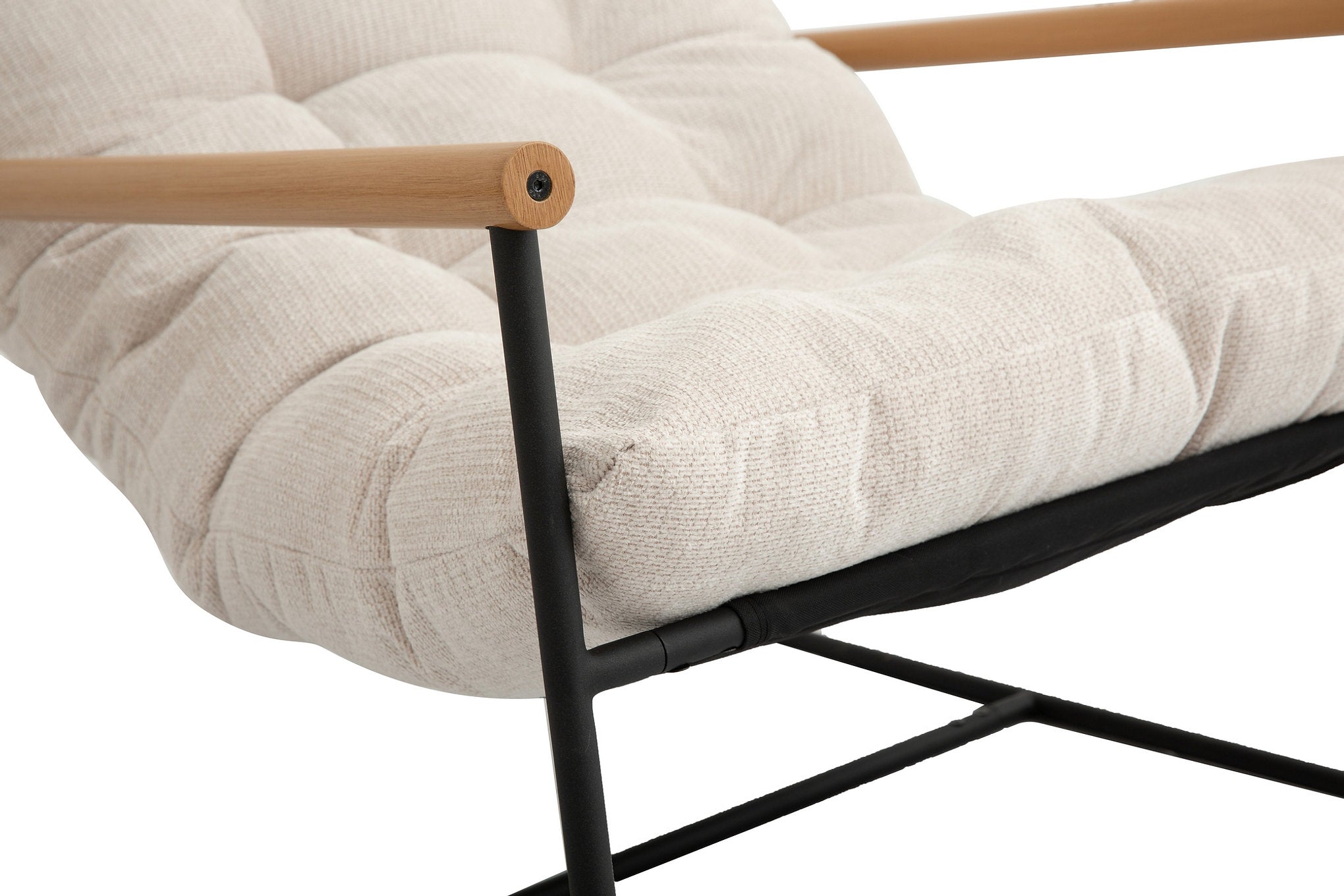 IF-665 Accent Chair, Beige / Cream, Plush Tufted Cushion, Black Metal Frame