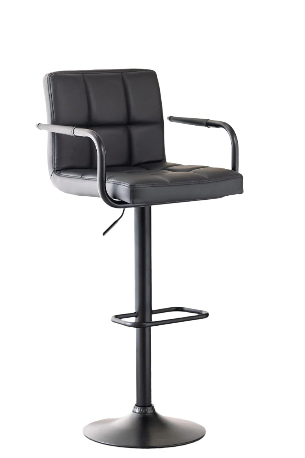 ST-7705 Barstool, Black Faux Leather, Adjustable Height, Black Base, Footrest