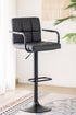 ST-7705 Barstool, Black Faux Leather, Adjustable Height, Black Base, Footrest