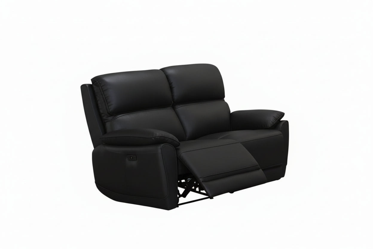 IF-8171 Power Recliner Loveseat, Soft Black, Genuine Leather/Match, USB Charging