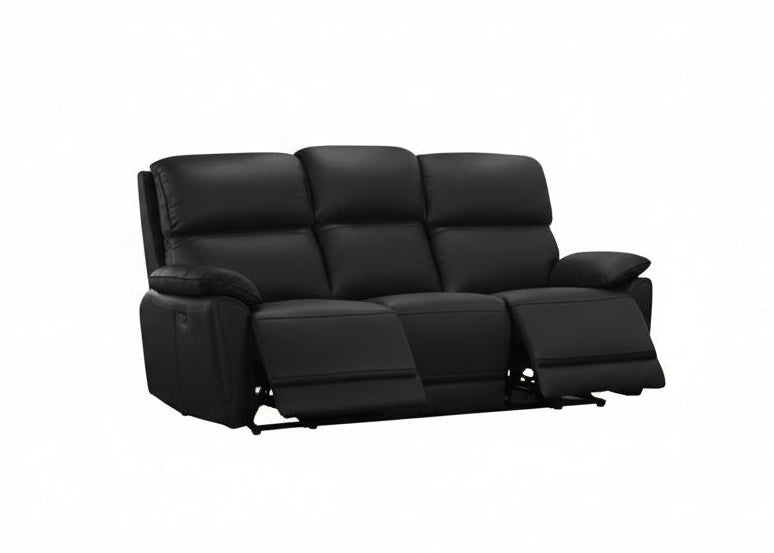 IF-8171 Power Recliner Sofa, Soft Black, Genuine Leather/Match, USB Charging