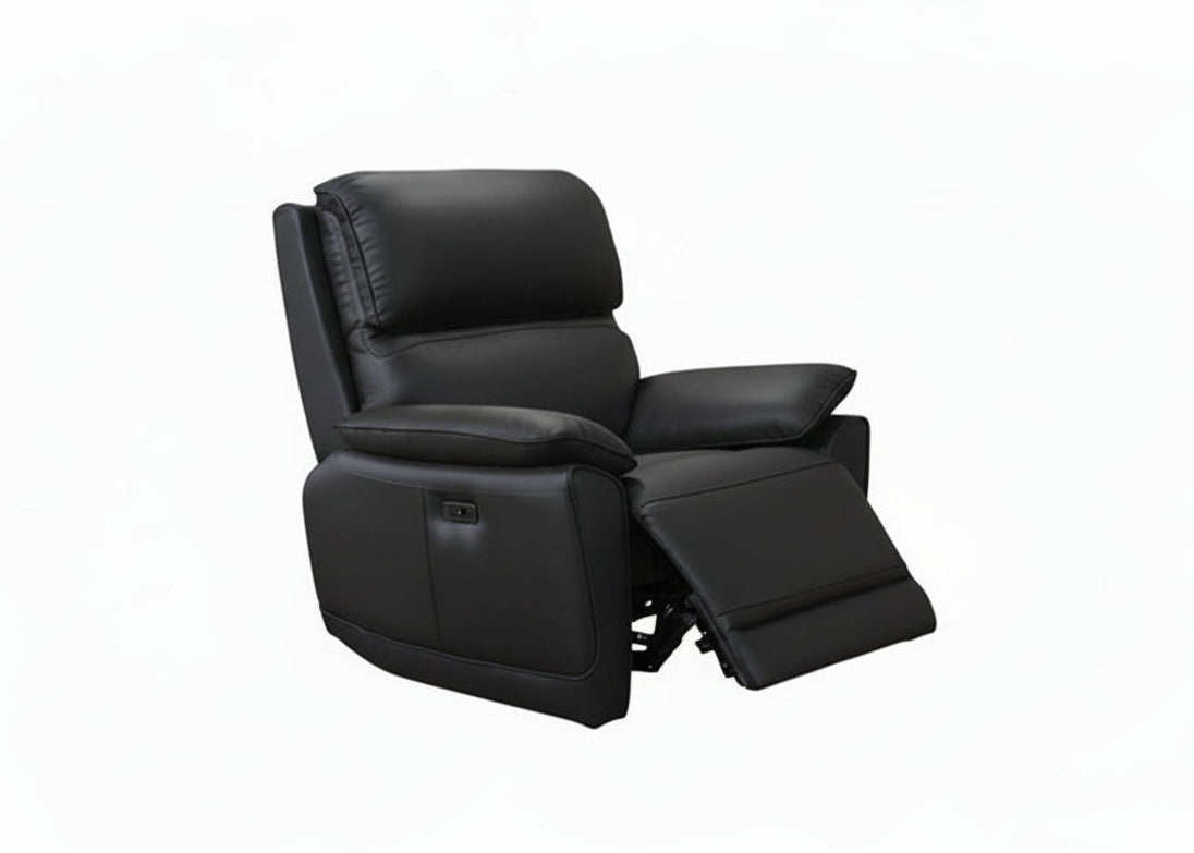 IF-8171 Power Recliner Armchair, Soft Black, Genuine Leather/Match, USB Charging