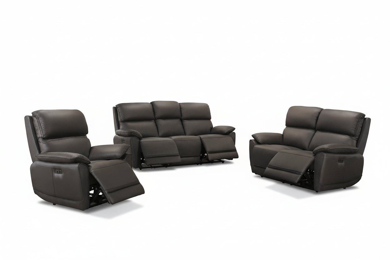 IF-8170 Power Recliner Set, 3pc, Soft Chocolate Brown, Genuine Leather/Match, USB Charging