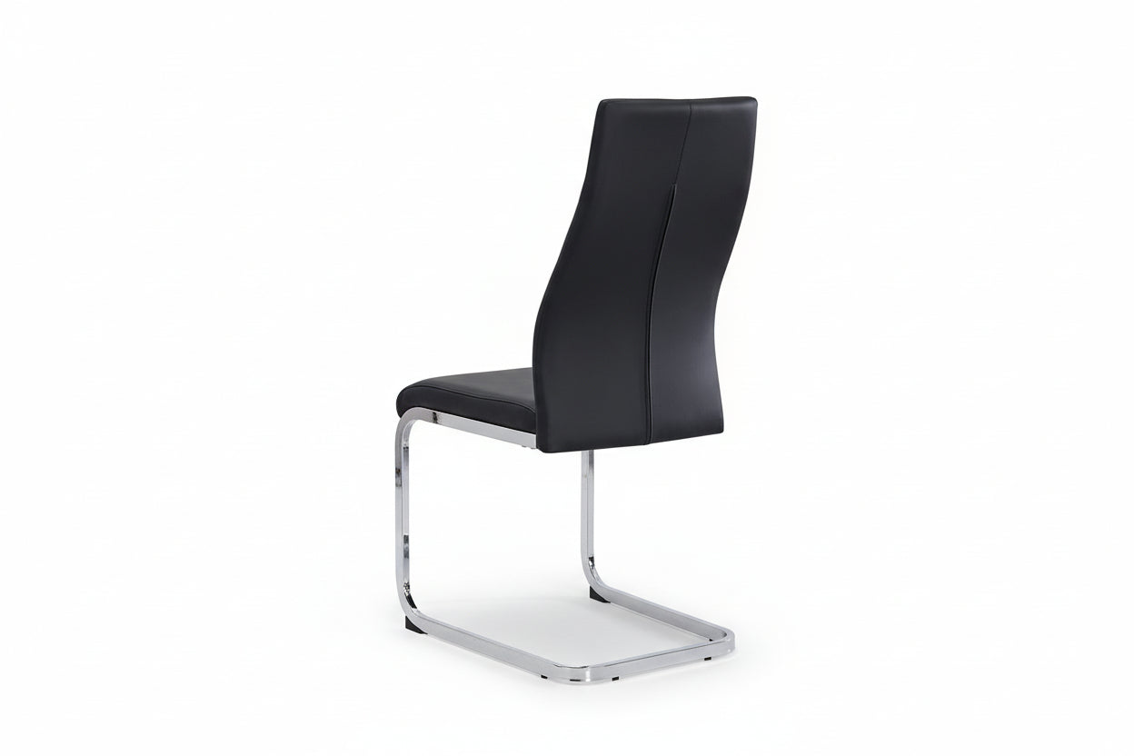 C-1579 Dining Chair, Chrome "C" Shape Frame, Black Faux Leather Upholstered Seat and Back (Set of 2)