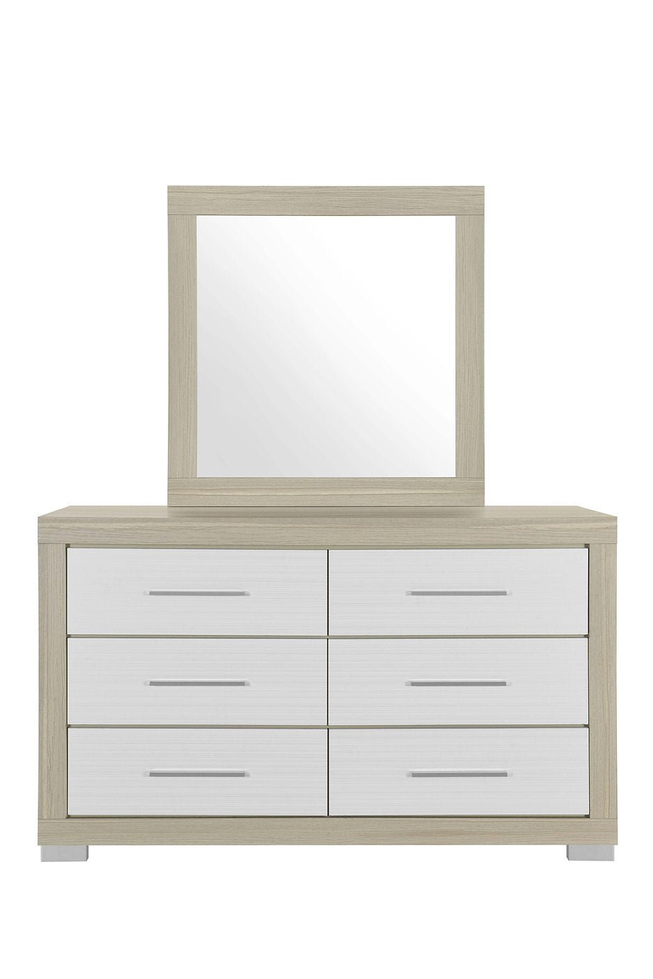 "EMMA" Dresser + Mirror, Natural White, 60" Wide, 6 Drawers